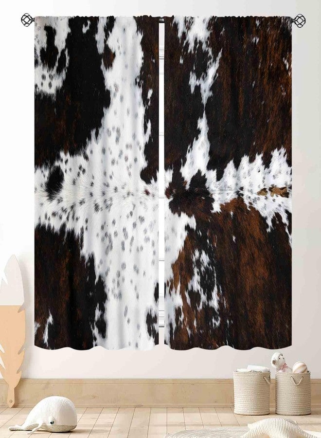 TKUYO Cow Print Curtains, Rustic Brown Cowhide Cow Printed Pattern Farmhouse Western Blackout Curtains for Bedroom Living Room Kitchen Highland Cow Skin Fur Window Treatments Drapes 2 Panel, 42"x45" Inch - Image 1